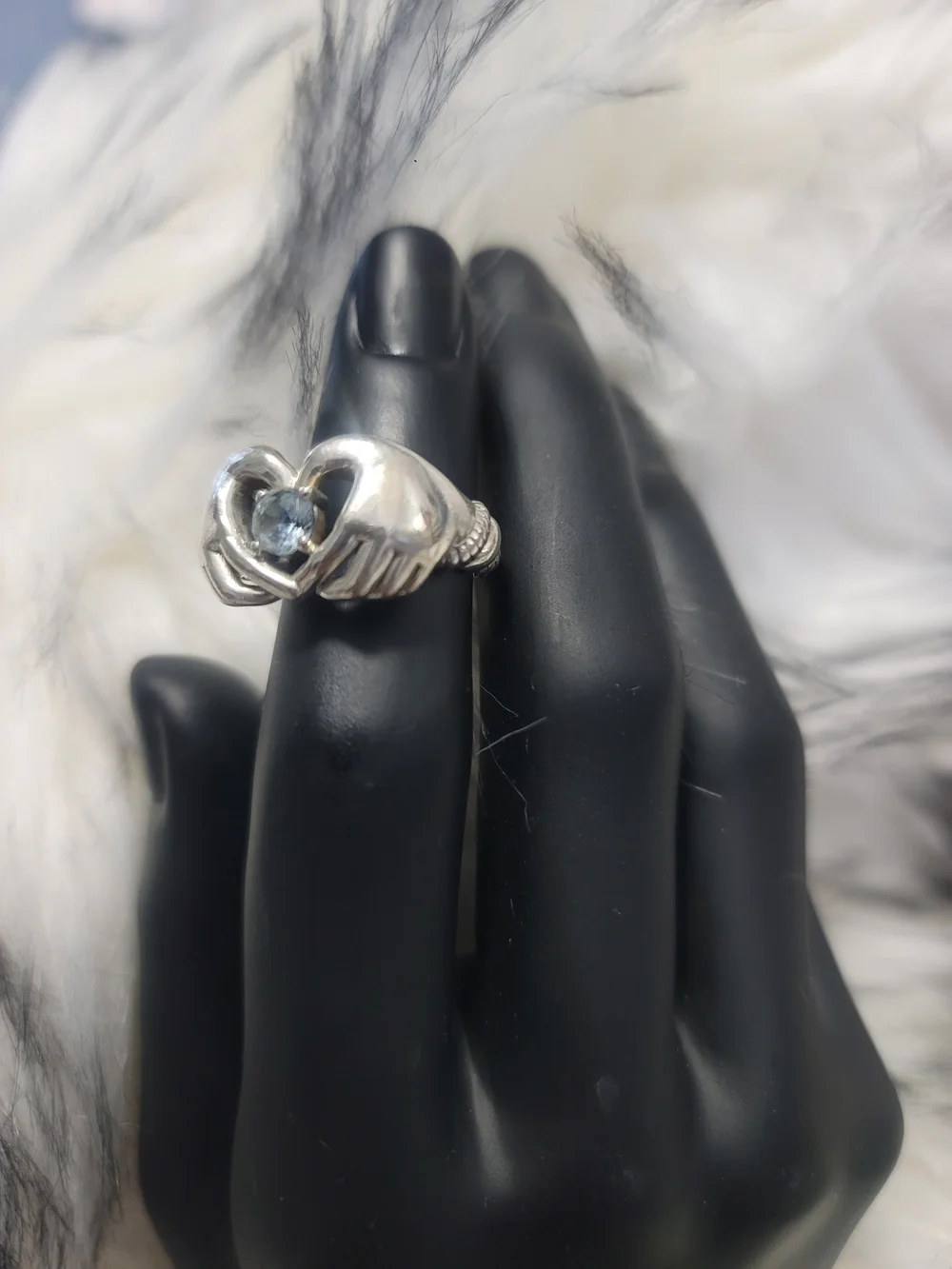 John Hardy Jai Sterling Silver Heart Claddagh Ring with Blue Topaz Size 8